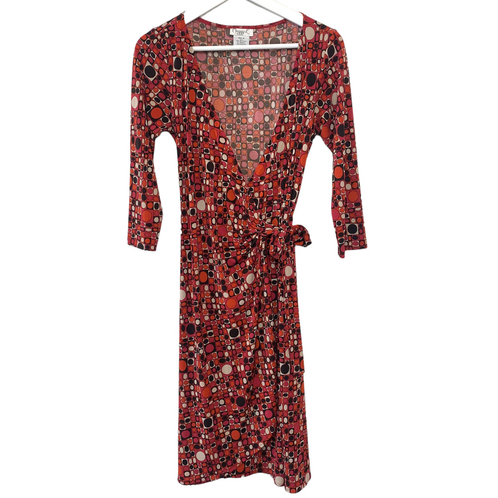 Vintage Y2K Maggy London Wrap Dress Mod Retro Print 10